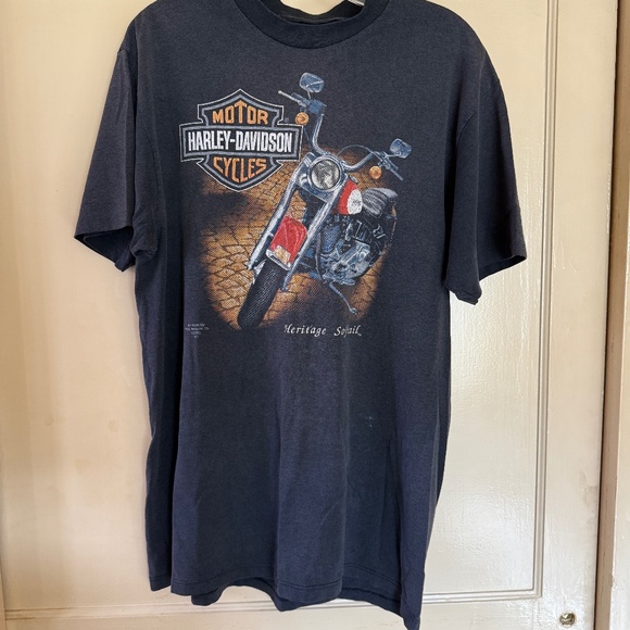 Vintage Harley Davidson Heritage Softail T-shirt 3D Emblem 1991 - Picture 1 of 4